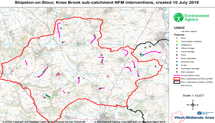 Map of NFM Interventions Knee Brook Sub-catchment 2019